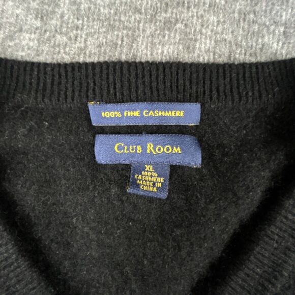 Club Room 100% Cashmere V-Neck Sweater Mens Sz XL Black Cashmere Pullover Luxury - Picture 3 of 8